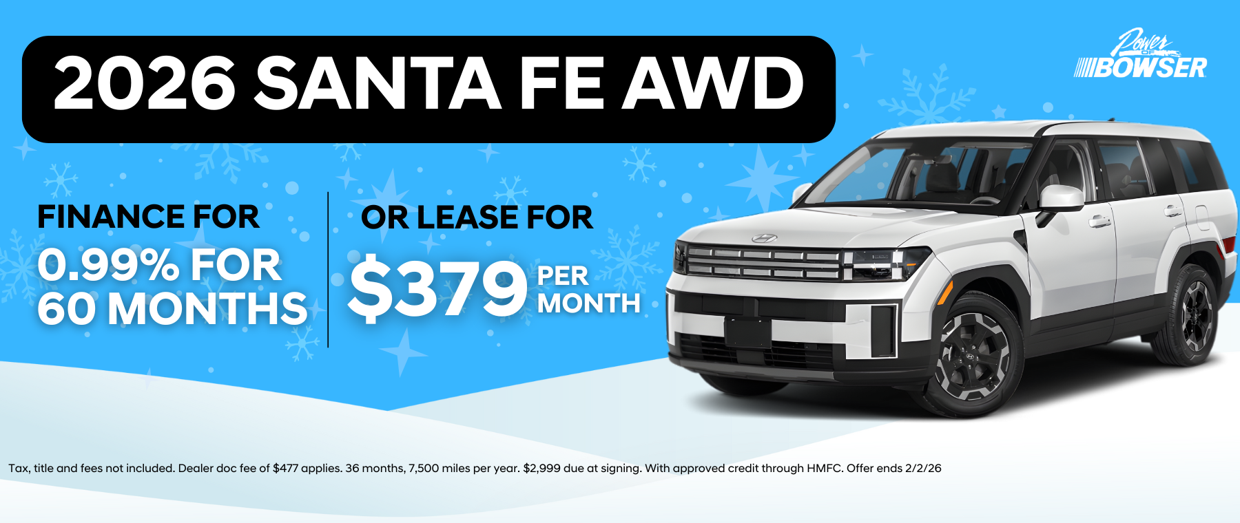 2026 Santa Fe 0.99% or $379 lease