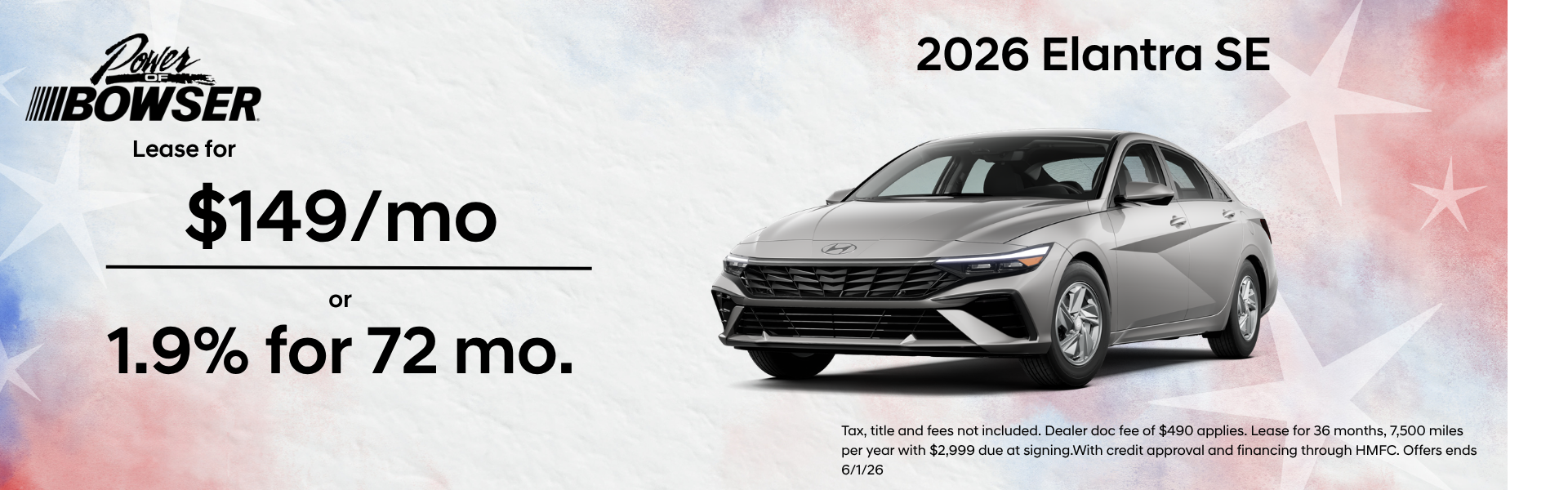 2026 Hyundai Elantra SE lease and APR